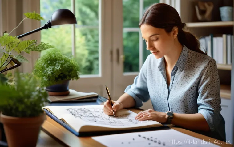 조경 프로젝트에서의 시간 관리 기술 - **Prompt 1: The Visionary Architect at Work**
    "A professional landscape architect, a woman in he...