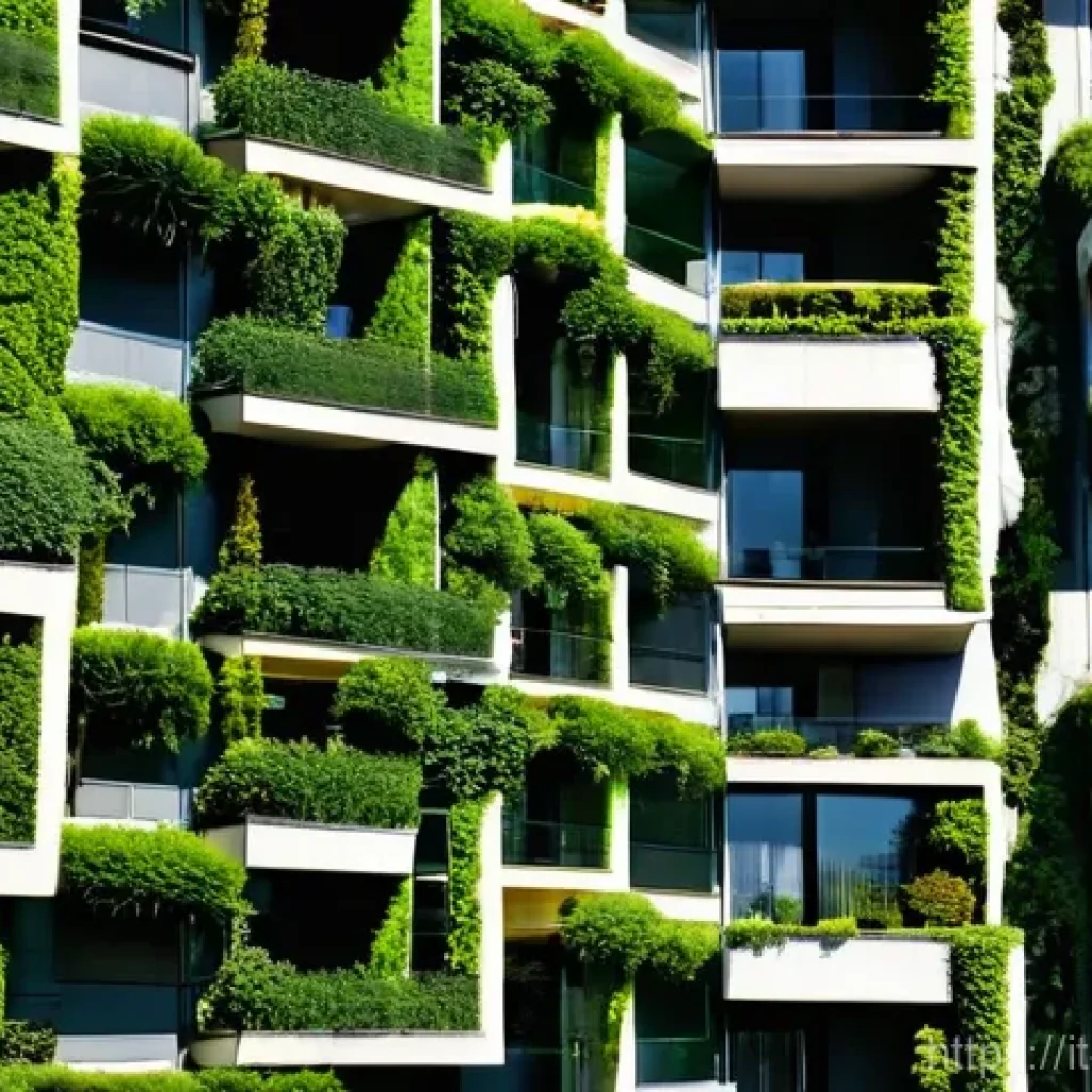 조경과 친환경 설계  사례와 아이디어 - **Prompt:** A breathtaking, high-angle aerial view of the Bosco Verticale in Milan, Italy, on a brig...