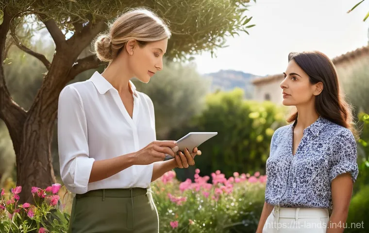 조경 프로젝트 팀원 역할 분배 방법 - **Prompt:** A professional and empathetic Italian female landscape architect, dressed in smart-casua...