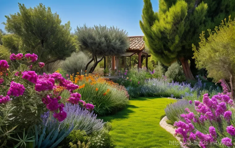 조경 분야의 지속 가능성 실천 사례 - **Smart Irrigation in an Italian Garden**: A vibrant, sun-drenched Italian garden featuring rows of ...