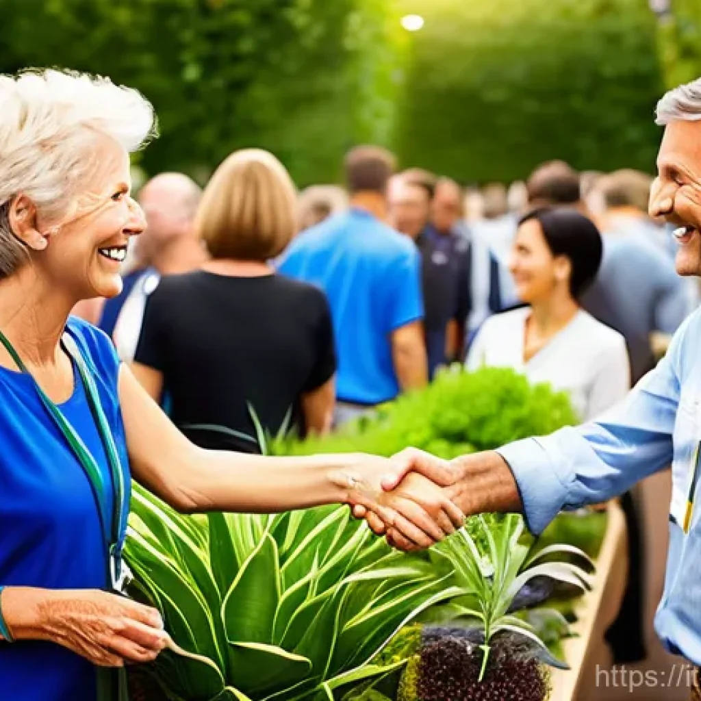 조경 업계 네트워킹 팁 - **Prompt 1: Vibrant Landscaping Event Networking**
    "A wide-angle, medium shot capturing a bustli...