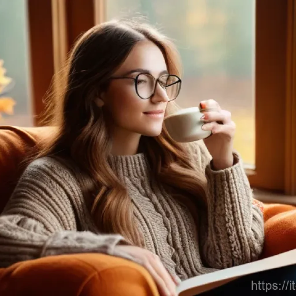 조경 전문가 인터뷰  성공 비결 - **Prompt:** A cozy autumnal indoor scene. A young woman with long, flowing brown hair, wearing a com...