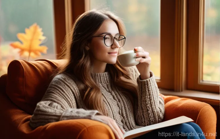 조경 전문가 인터뷰  성공 비결 - **Prompt:** A cozy autumnal indoor scene. A young woman with long, flowing brown hair, wearing a com...