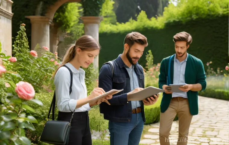 조경 자격증 시험 후 자주 묻는 질문 - Image Prompt 1: Academic Field Study in a Historic Italian Garden**