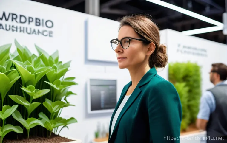 조경 전문가로서의 자기 계발 방법 - A professional landscape architect, a woman in her late 30s with a thoughtful expression, stands at ...