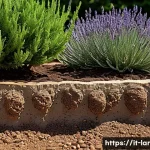 Home 16 조경 전문가가 되기 위한 꾸준한 학습법 - A detailed close-up of a diverse soil profile in a Mediterranean garden setting, showing layers of s...