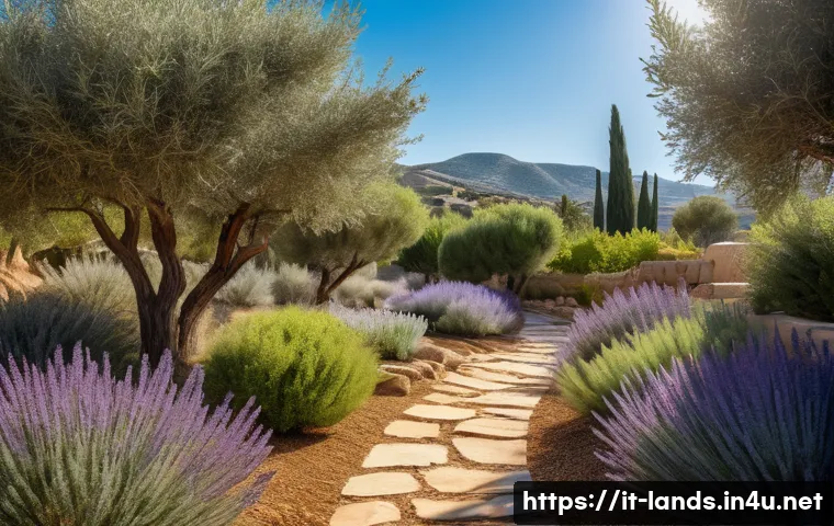 조경 업무 중 발생하는 일반적 문제와 해결책 - A vibrant Mediterranean garden scene showcasing a variety of native Italian plants such as olive tre...