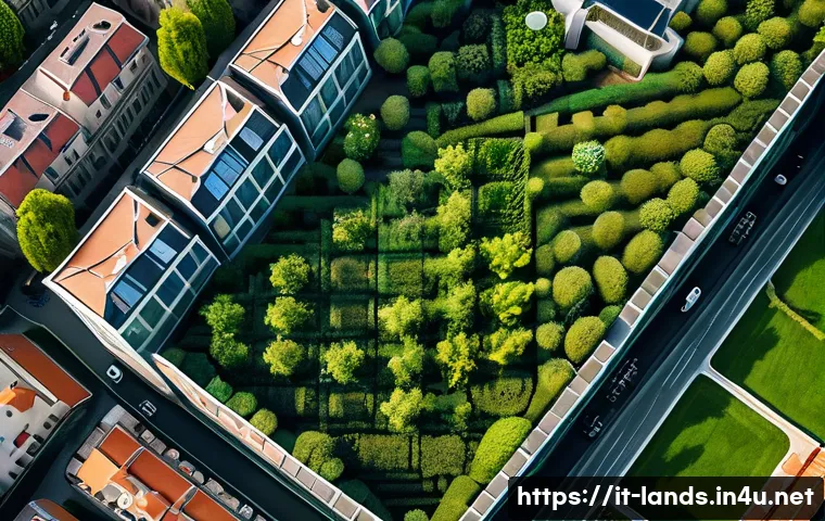 조경 관련 기술 트렌드 분석 - A high-resolution aerial view of an Italian urban park with drones equipped with multispectral senso...