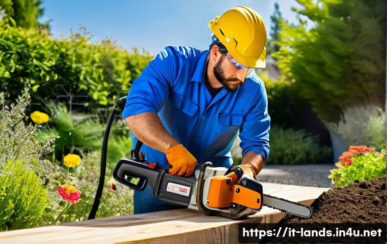조경 면접에서 실무 능력 강조하기 - A professional landscaper in an Italian urban garden construction site, confidently operating a chai...