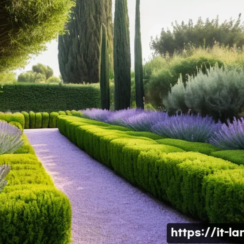 조경 프로젝트의 성공 요인 분석 - A Mediterranean garden scene in Tuscany featuring native plants such as rosemary, lavender, and holm...