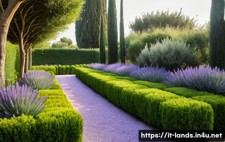 조경 프로젝트의 성공 요인 분석 - A Mediterranean garden scene in Tuscany featuring native plants such as rosemary, lavender, and holm...