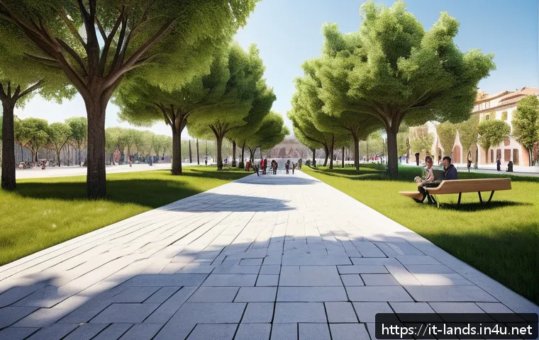 조경 실기 평가 기준 파악하기 - A detailed urban park design showcasing multifunctional green spaces tailored for families and commu...