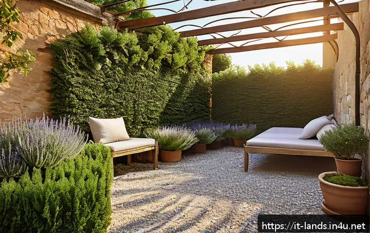 조경 시공과 유지관리 차이 - A serene urban terrace garden in Tuscany featuring a harmonious blend of native plants like lavender...