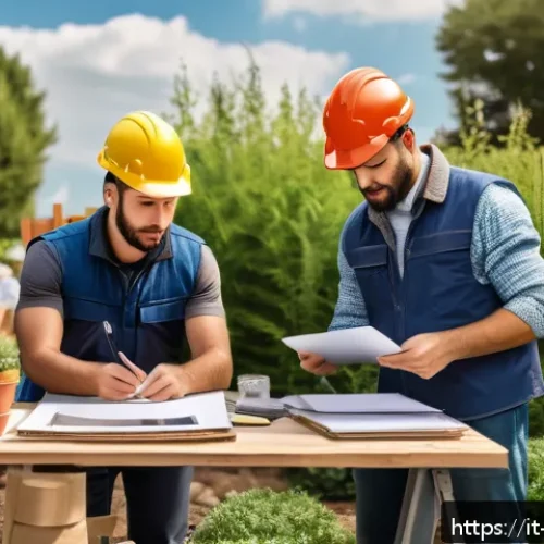 조경 현장 업무 일지 작성법 - A detailed construction site diary setup for a landscaping project, showing a professional outdoor w...