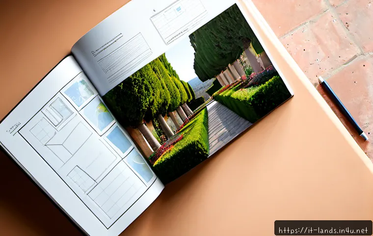 Home 17 조경 디자이너 포트폴리오 작성법 - Photorealistic landscape designer’s portfolio workspace in Italy, open premium presentation book wit...